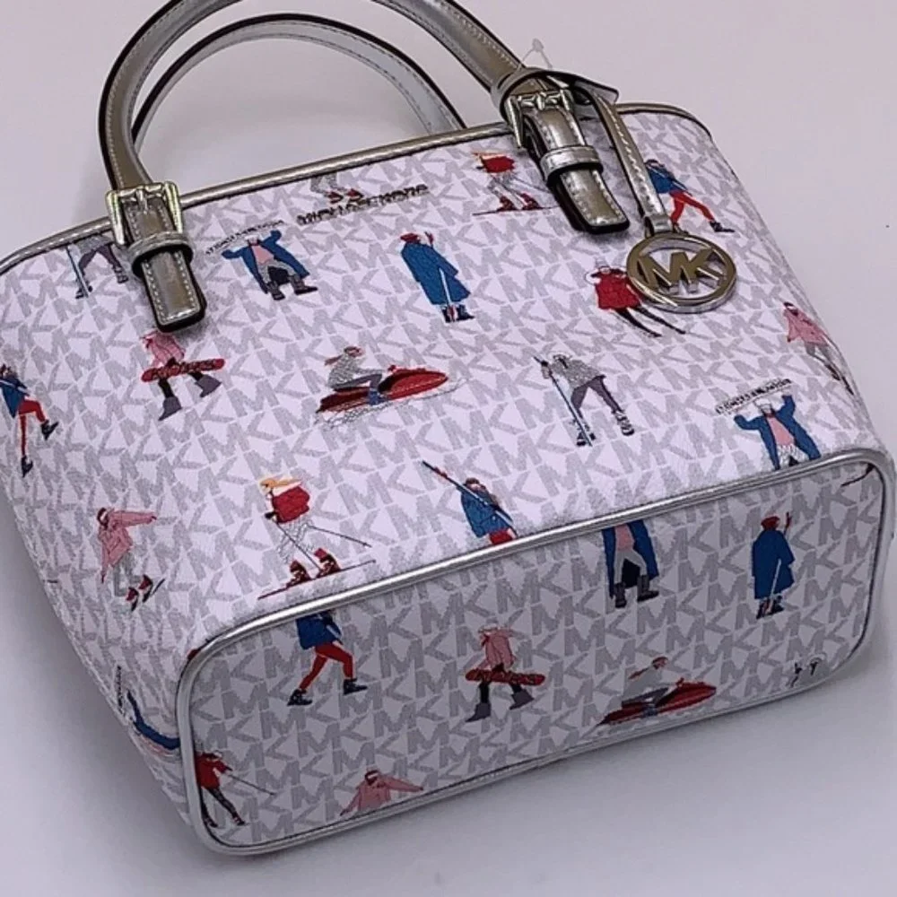 Michael Kors Jet Set Girls Print White Signature XS Carryall Top Zip Tote - Picture 7 of 16